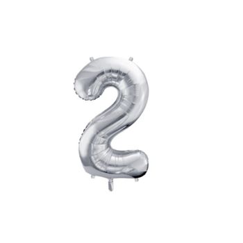 Balon folie, cifra 2, 80 cm, argintiu, oem