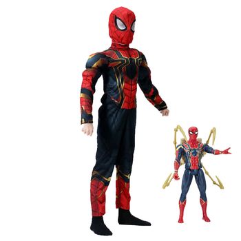 Set costum iron spiderman cu muschi si figurina cu sunete pentru baieti