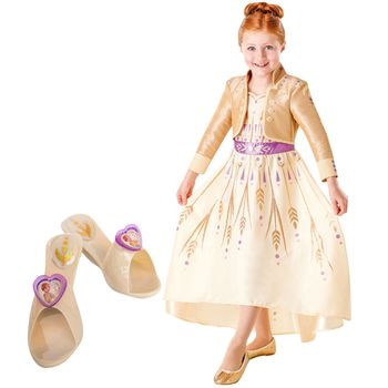 Set Costum Printesa Anna Clasic Si Papuci Din Plastic Pentru Fete - Frozen 2 - Disney, Marime 104 Cm, Varsta 3-4 Ani