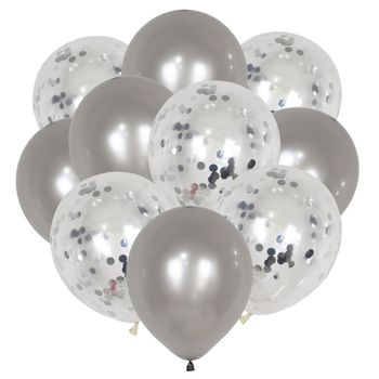 Buchet 10 baloane din latex cu confetti Silver Party elefant.ro imagine 2022 caserolepolistiren.ro
