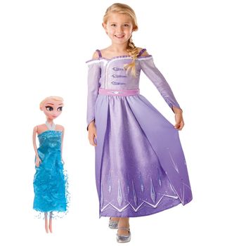 Set Costum Disney Printesa Elsa Si Papusa, Pentru Fete -  Frozen 2 Prolog, Marime 140 Cm, Varsta 9-10 Ani