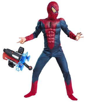 Set costum spiderman cu muschi si lansator ventuze pentru baieti