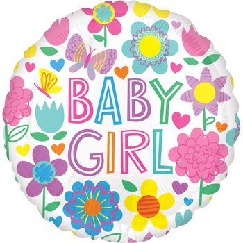 Balon folie Baby Girl, flori, 45 cm Anagram imagine 2022 caserolepolistiren.ro