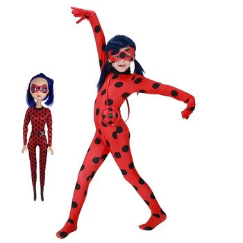 Set costum clasic buburuza miraculoasa ladybug si papusa, pentru fata