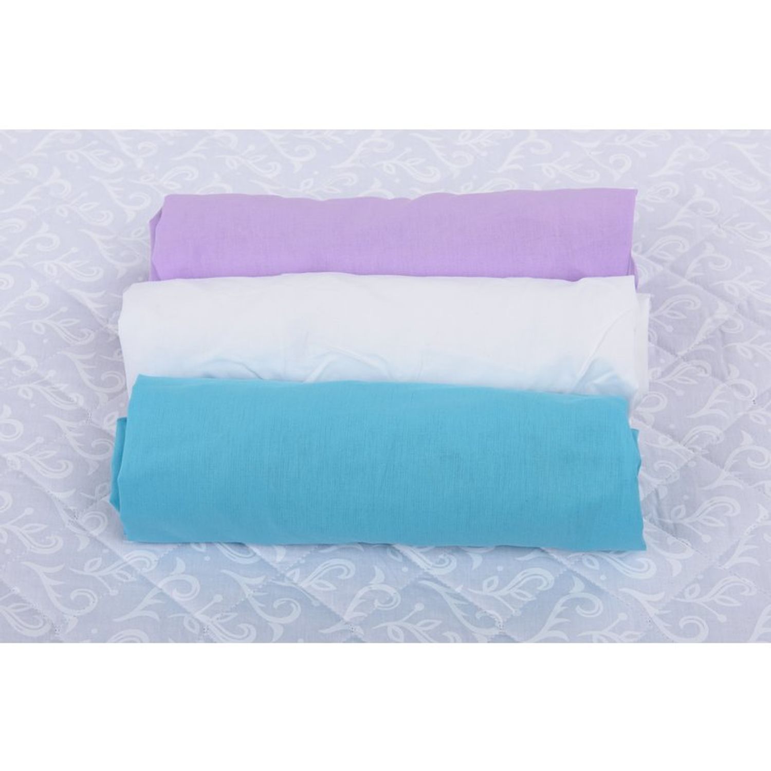 BabyNeeds - Set 3 cearceafuri cu elastic 120x60 cm, Lila+Alb+Bleu fotografia produsului View 2 L