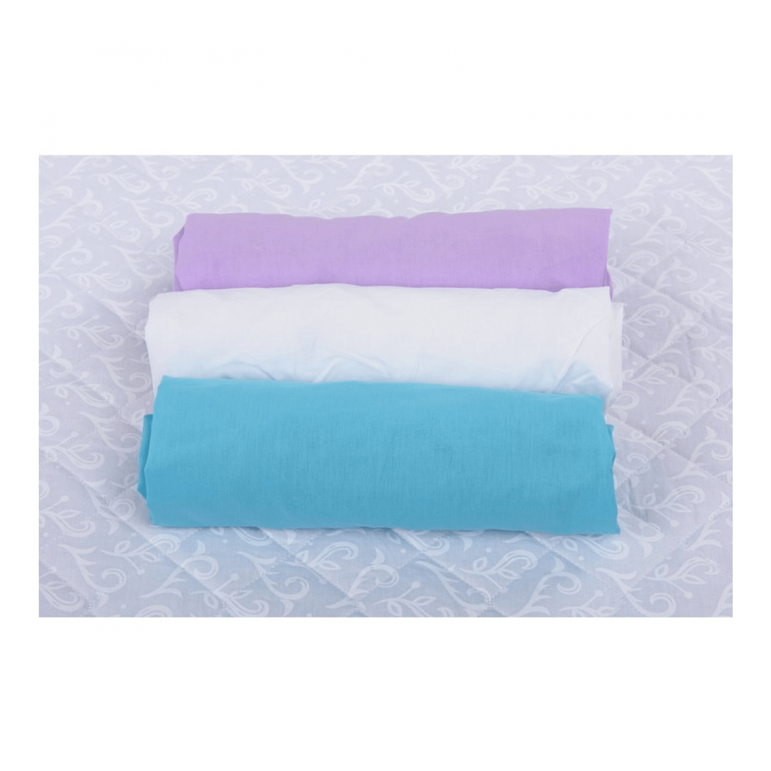 BabyNeeds - Set 3 cearceafuri cu elastic 120x60 cm, Lila+Alb+Bleu fotografia produsului
