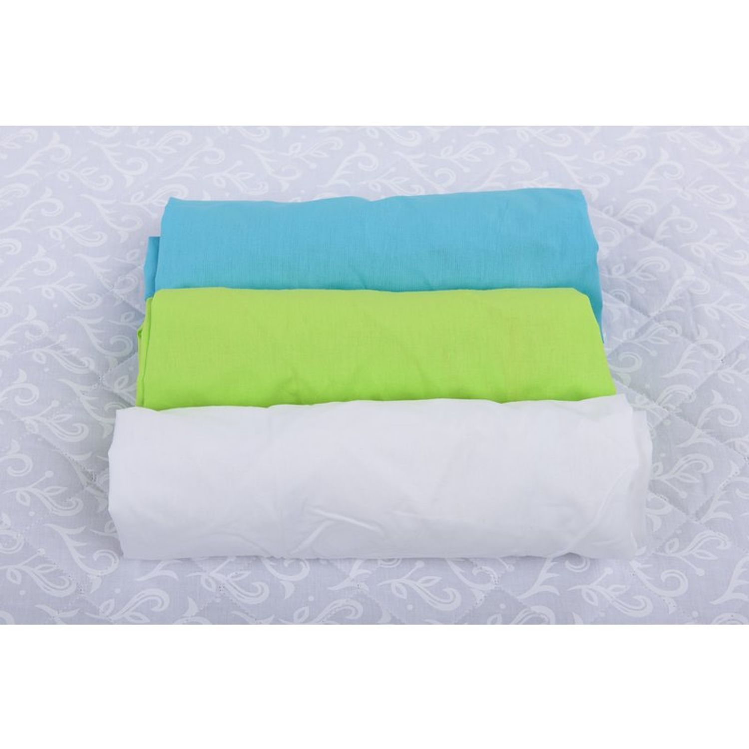 BabyNeeds - Set 3 cearceafuri cu elastic 120x60 cm, Bleu+Verde+Alb fotografia produsului View 2 L