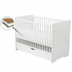BabyNeeds - Patut din lemn Skandy Moon 120x60 cm, cu sertar, Alb + Saltea 10 cm fotografia produsului View 2 S