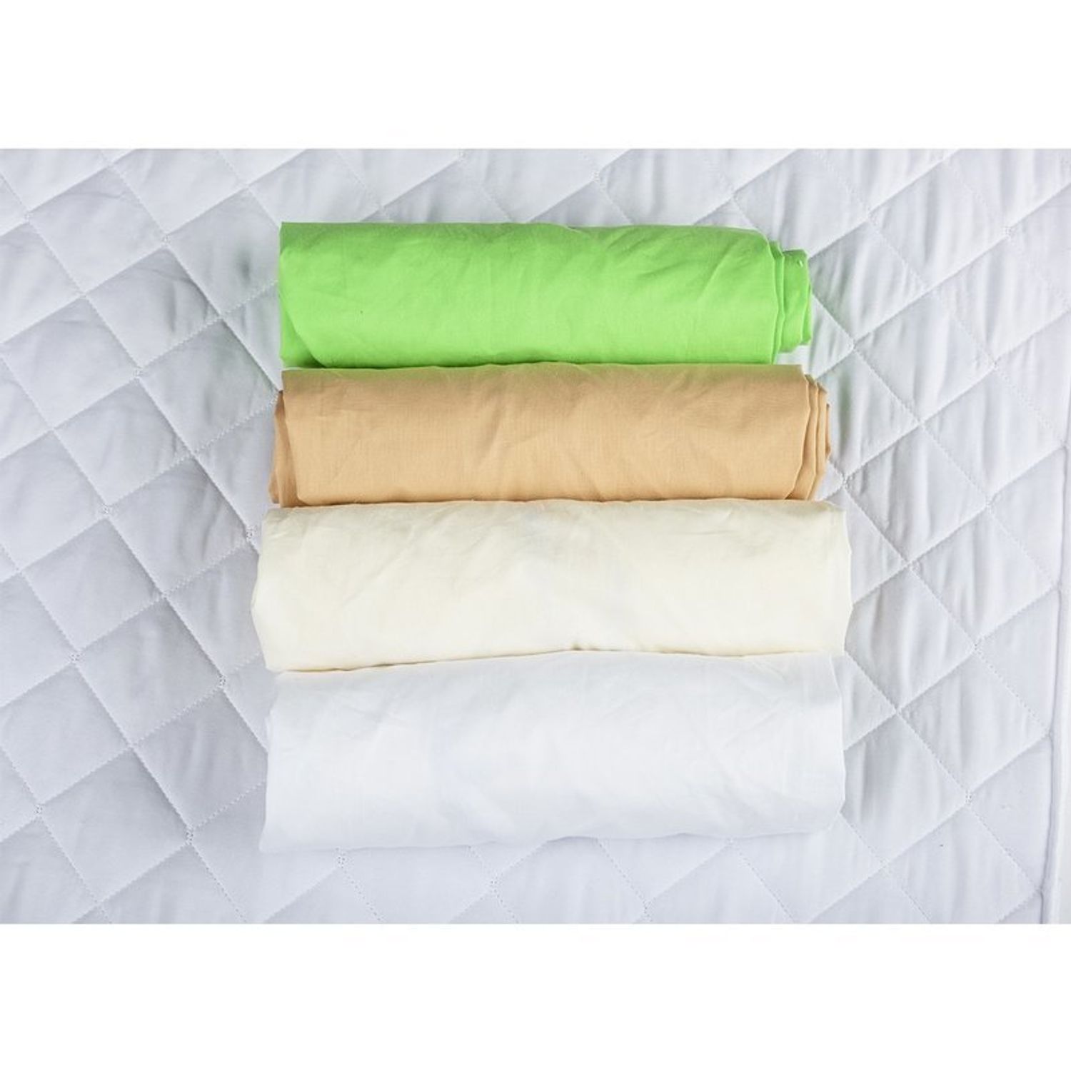 BabyNeeds - Set 4 cearceafuri cu elastic 140x70 cm, Cappuccino+Crem+Alb+Verde fotografia produsului View 2 L