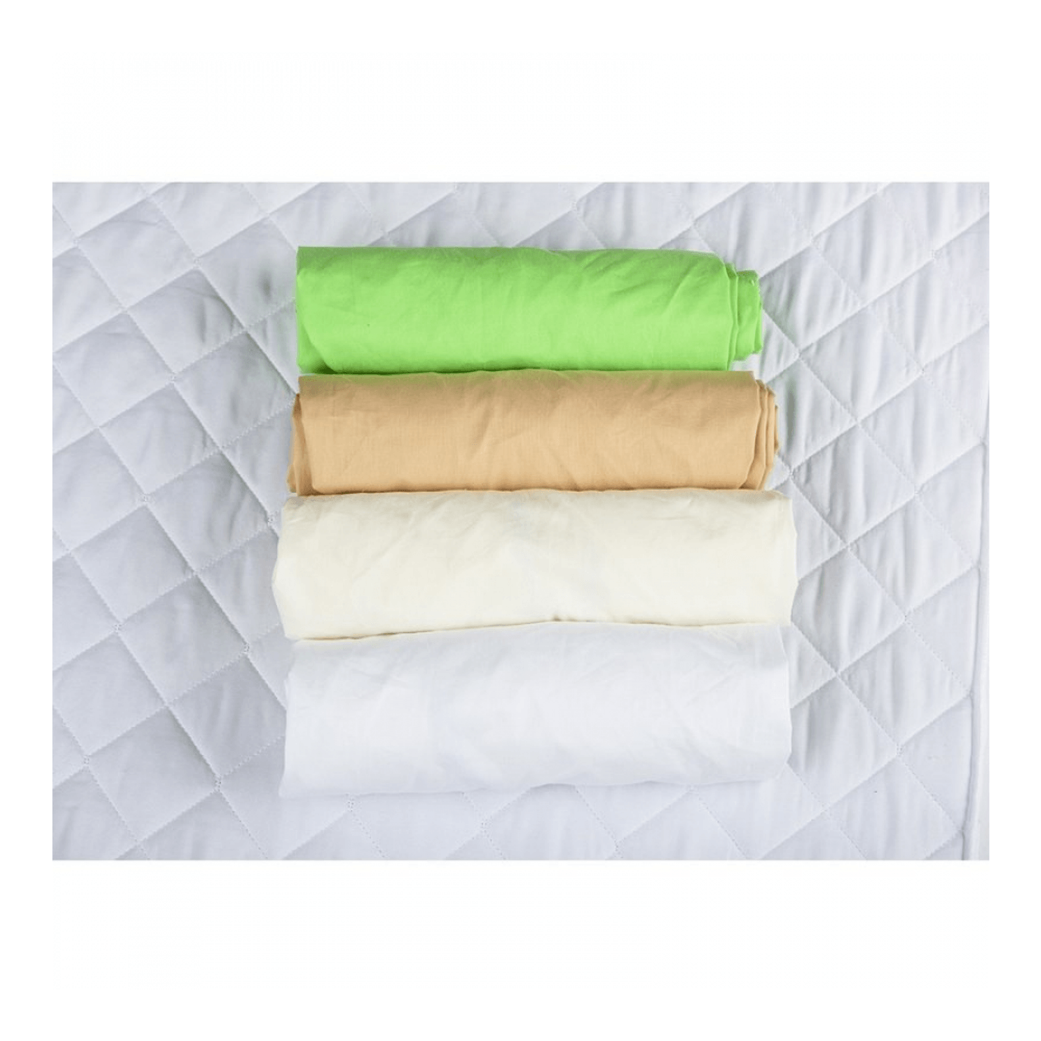 BabyNeeds - Set 4 cearceafuri cu elastic 140x70 cm, Cappuccino+Crem+Alb+Verde fotografia produsului