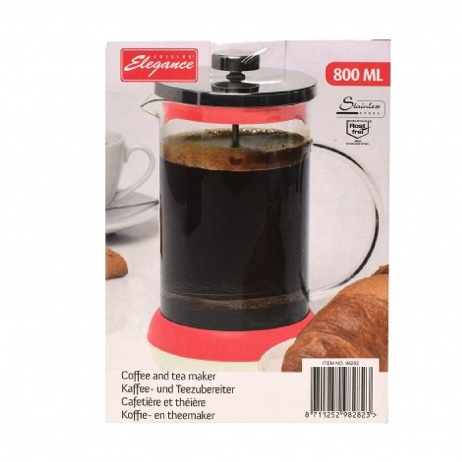 Infuzor cafea si ceai Elegance, sticla, 800 ml, rosu fotografia produsului View 2 L