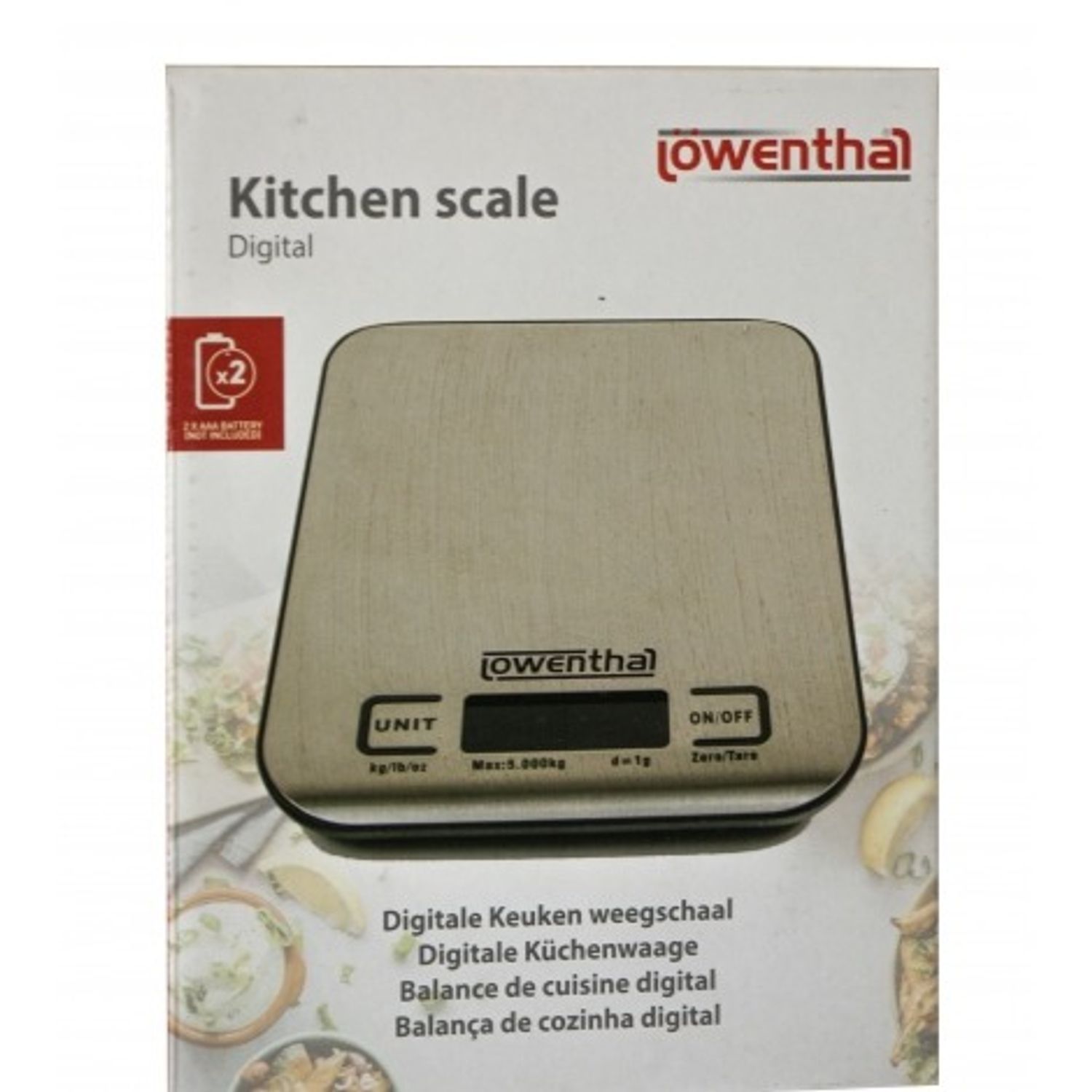 Cantar digital de bucatarie inox lowenthal, 5 kg, 2 baterii AAA 1.5 V fotografia produsului View 3 L
