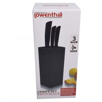 Set cutite Lowenthal, 3 piese, otel inoxidabil, suport cutite, Negru