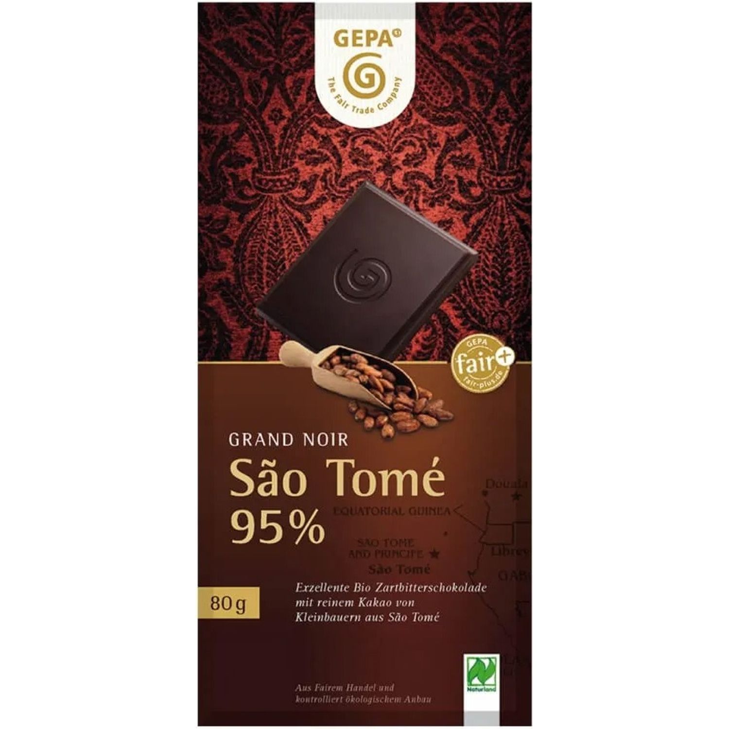 Ciocolata amaruie Bio cu 95% cacao s&atilde;o tom&eacute;, 80 gr Gepa fotografia produsului