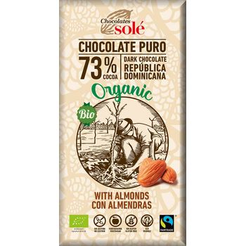 Ciocolata neagra Bio 73% cacao, cu migdale, 150 gr Chocolates sole