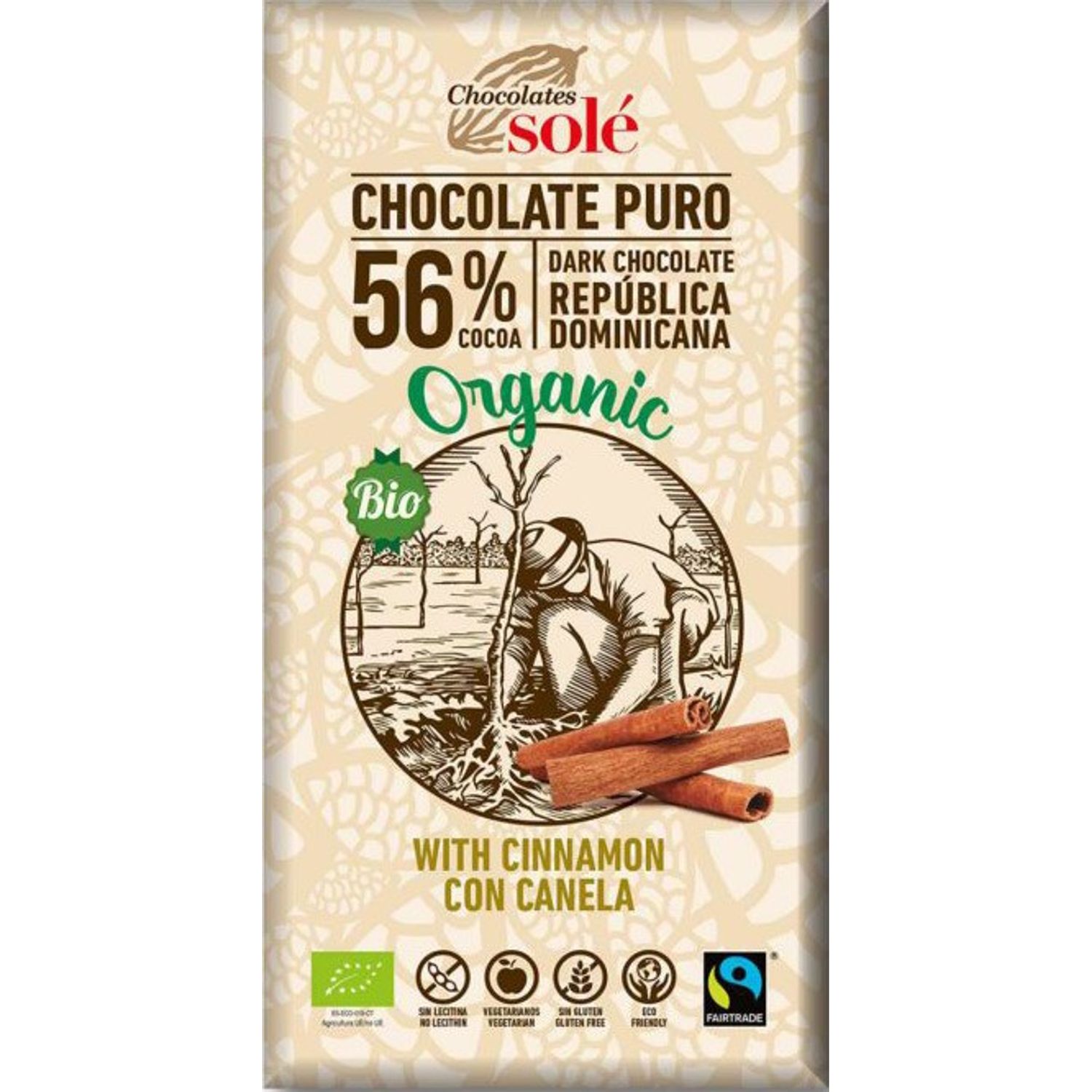 Ciocolata neagra Bio cu scortisoara, 100 gr Chocolates sole fotografia produsului