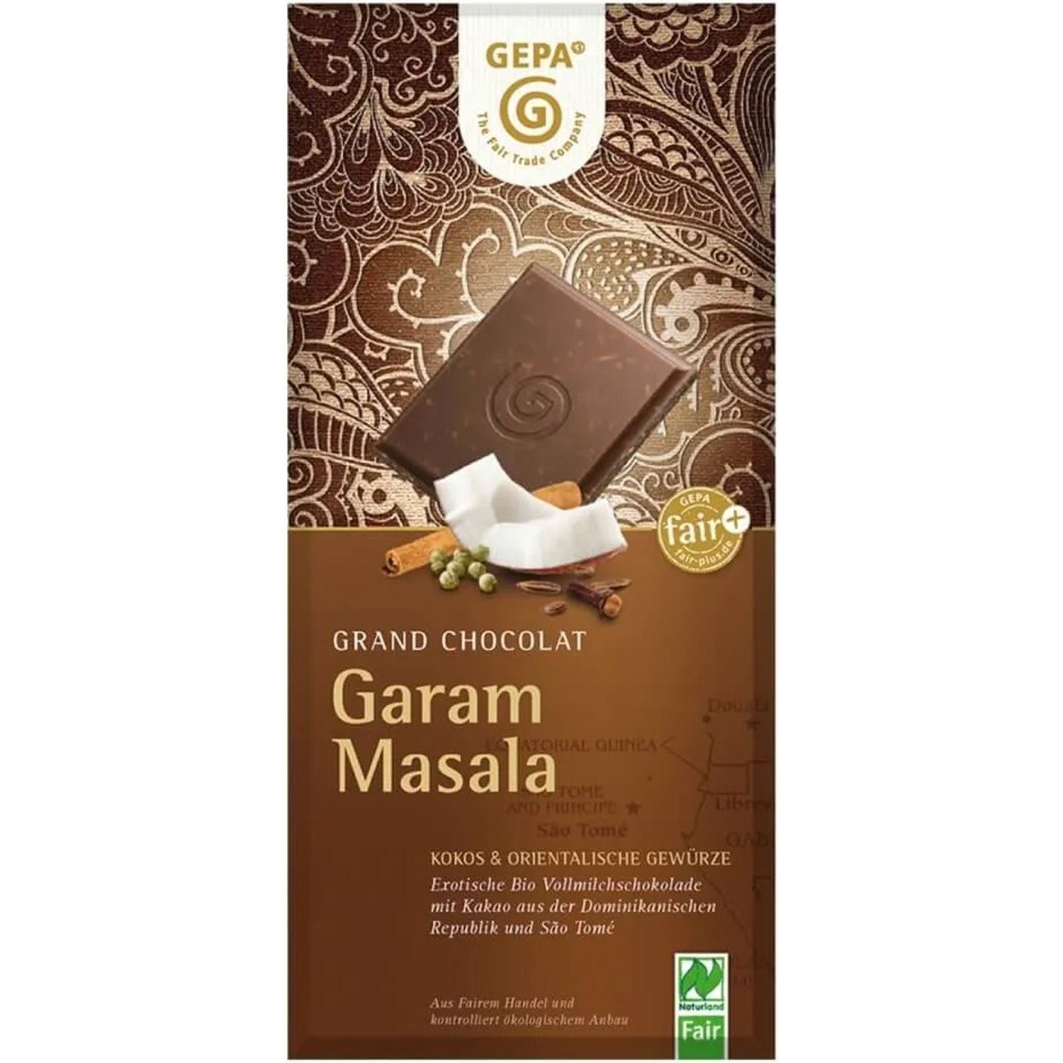 Ciocolata Bio cu lapte, cocos si condimente orientale-garam masala,100 g Gepa fotografia produsului