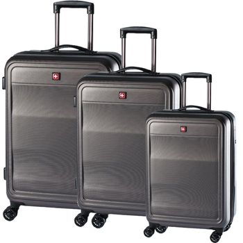 Set 3 trolere swissbrand, cifru tsa, roti 360 grade, abs, gri inchis