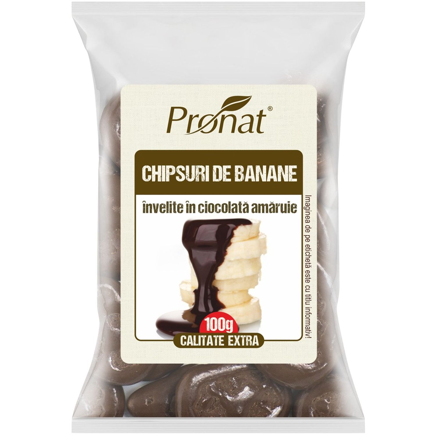 Chipsuri de banane invelite in ciocolata amaruie, 100g fotografia produsului