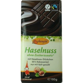 Ciocolata neagra cu alune fara adaos de zahar 55% cacao, 100 g birkengold