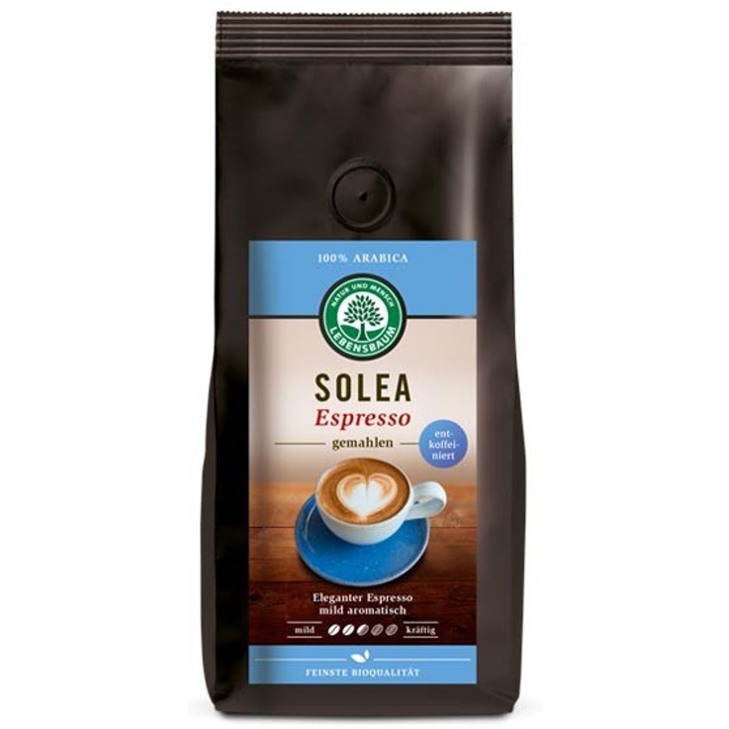 Cafea Bio macinata Solea expresso decofeinizata, 250 g Lebensbaum fotografia produsului