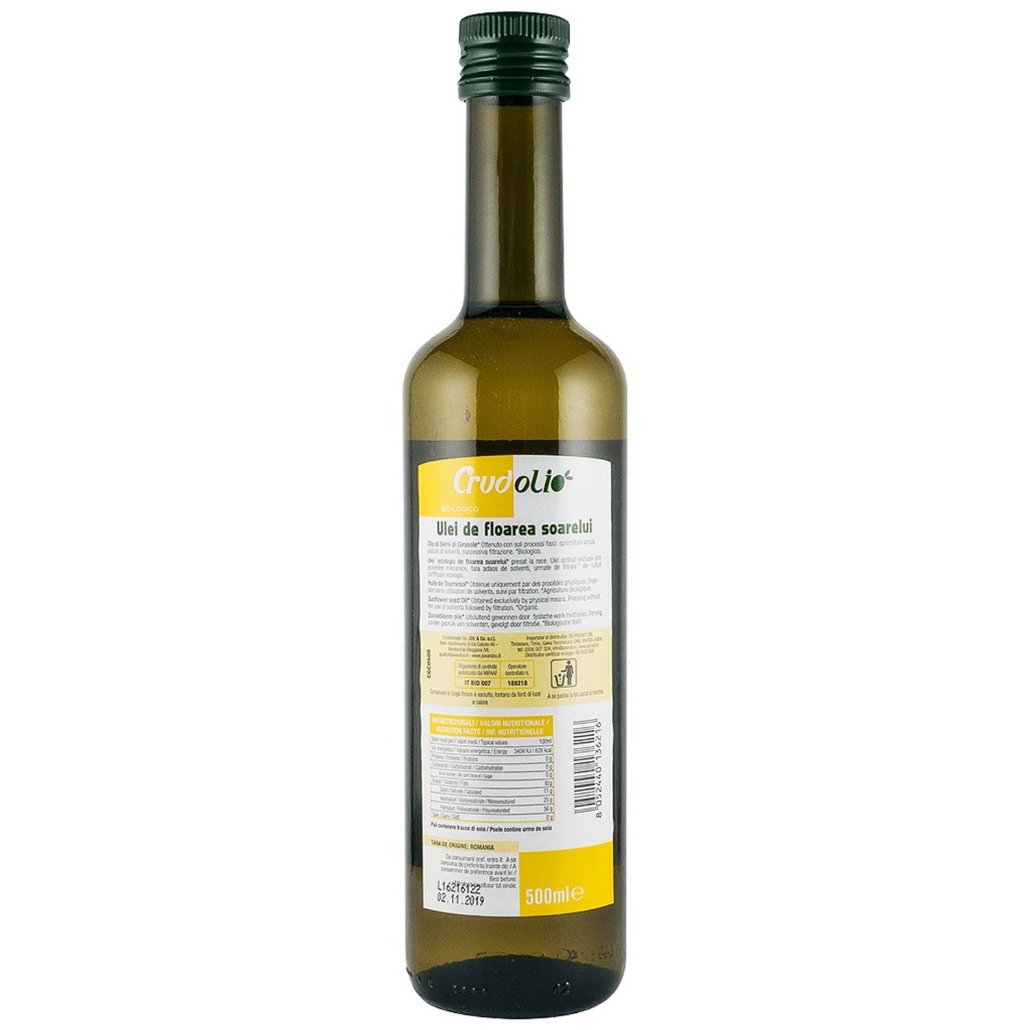 Ulei de floarea soarelui Bio 500 ml Crudolio fotografia produsului View 2 L