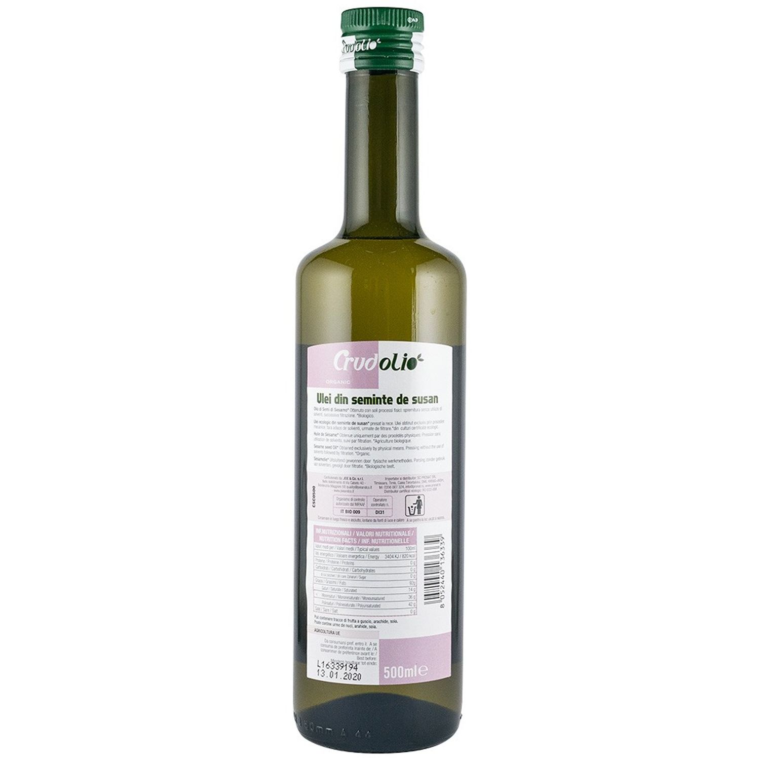 Ulei Bio din seminte de susan 500 ml Crudolio fotografia produsului View 2 L