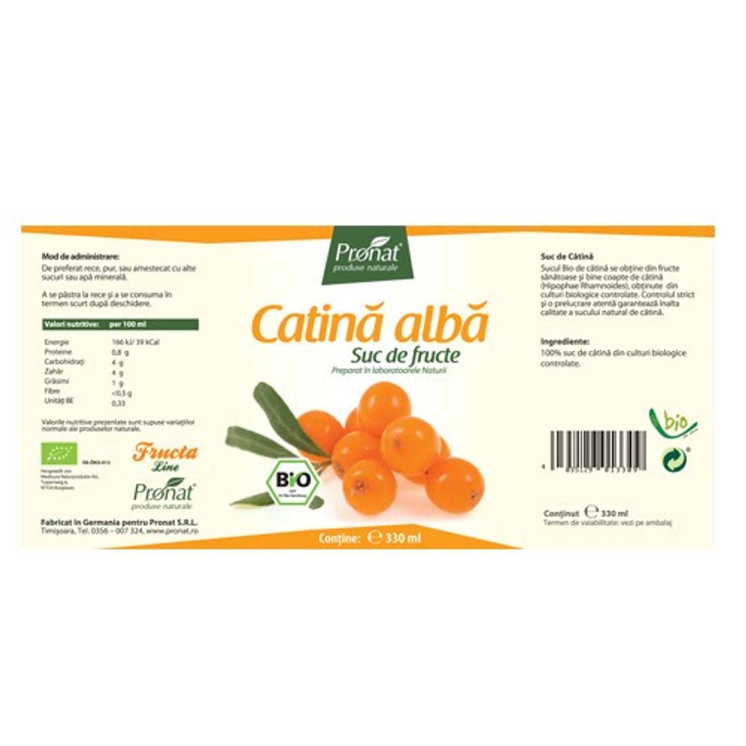 Suc de catina alba 100%, Bio, 330 ml Medicura fotografia produsului View 2 L