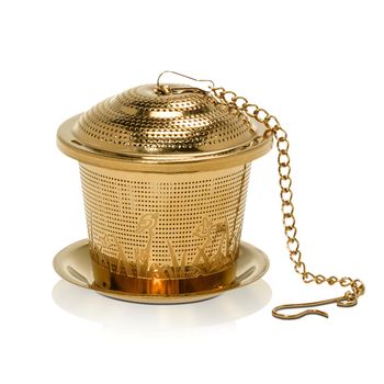 Infuzor cu tavita din otel inoxidabil platinat de culoare aurie