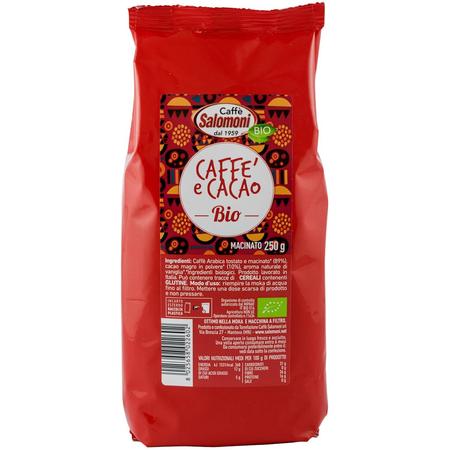Cafea si cacao Bio macinata, 250g Salomoni fotografia produsului