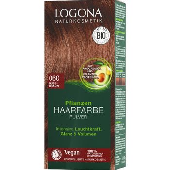 Vopsea de par 100 % naturala, 100g maro nuca, nuanta 060 logona