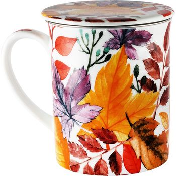 Cana din portelan cu capac si infuzor din otel inoxidabil, 0.3l, model autumn