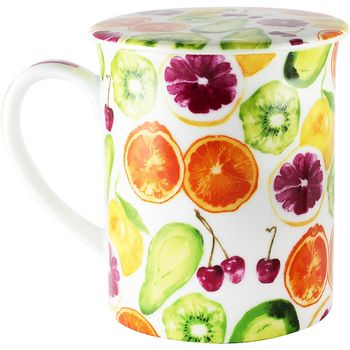 Cana Din Portelan Cu Capac Si Infuzor Din Otel Inoxidabil, 0.3l, Desing Tutti Frutti