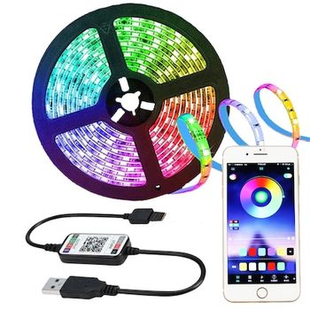 Kit Banda Smart Led RGB Zenuk® – Lungime 2M, Wifi, Bluetooth, Controlata Remote prin Telefon, TV, PC, IP65, Negru elefant.ro imagine noua 2022