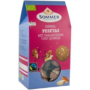 Pesetas biscuiti bio din faina de grau spelta cu nuci braziliene si quinoa, fairtrade, 150 g sommer