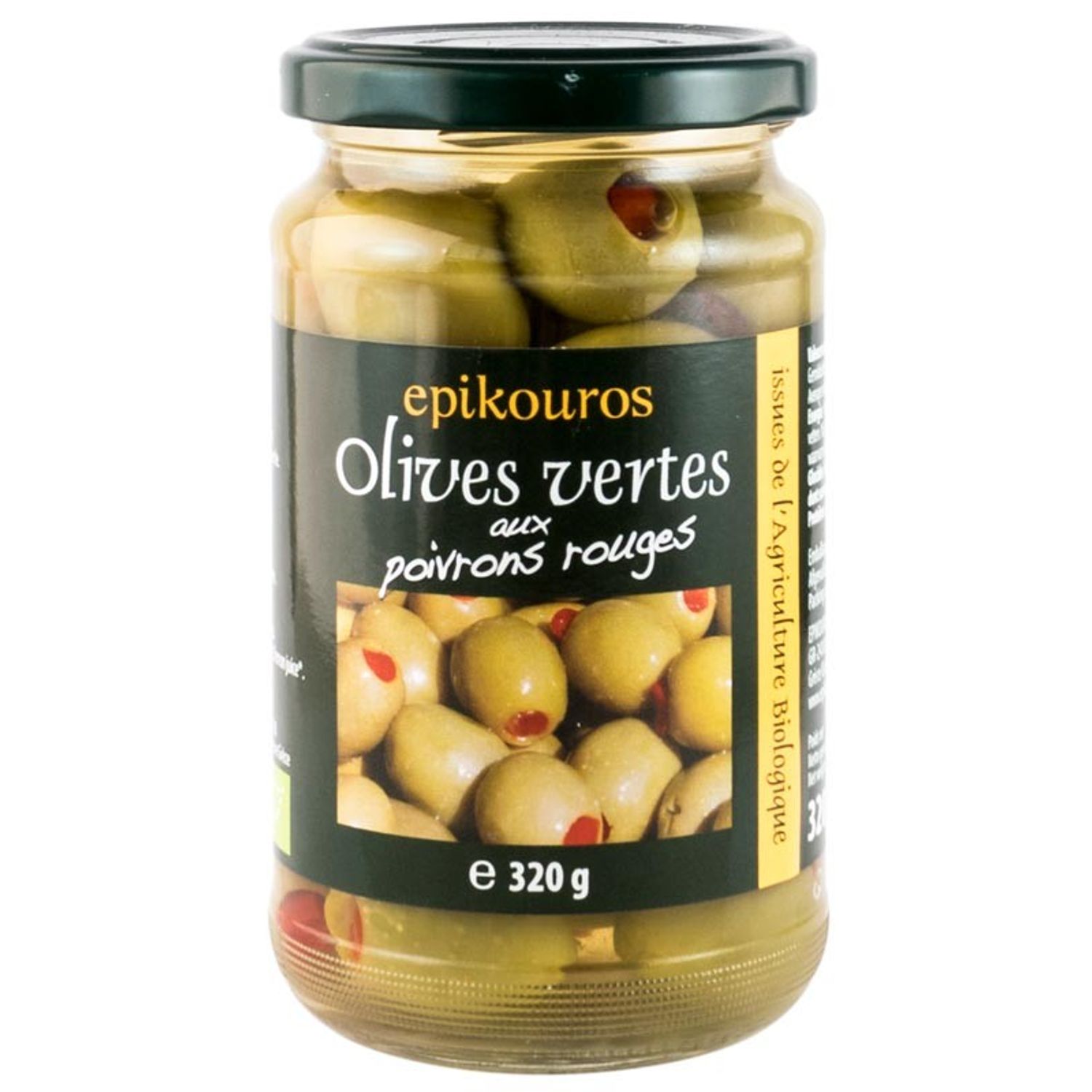 Epikouros masline verzi Bio umplute cu ardei rosu, in saramura, 320g fotografia produsului