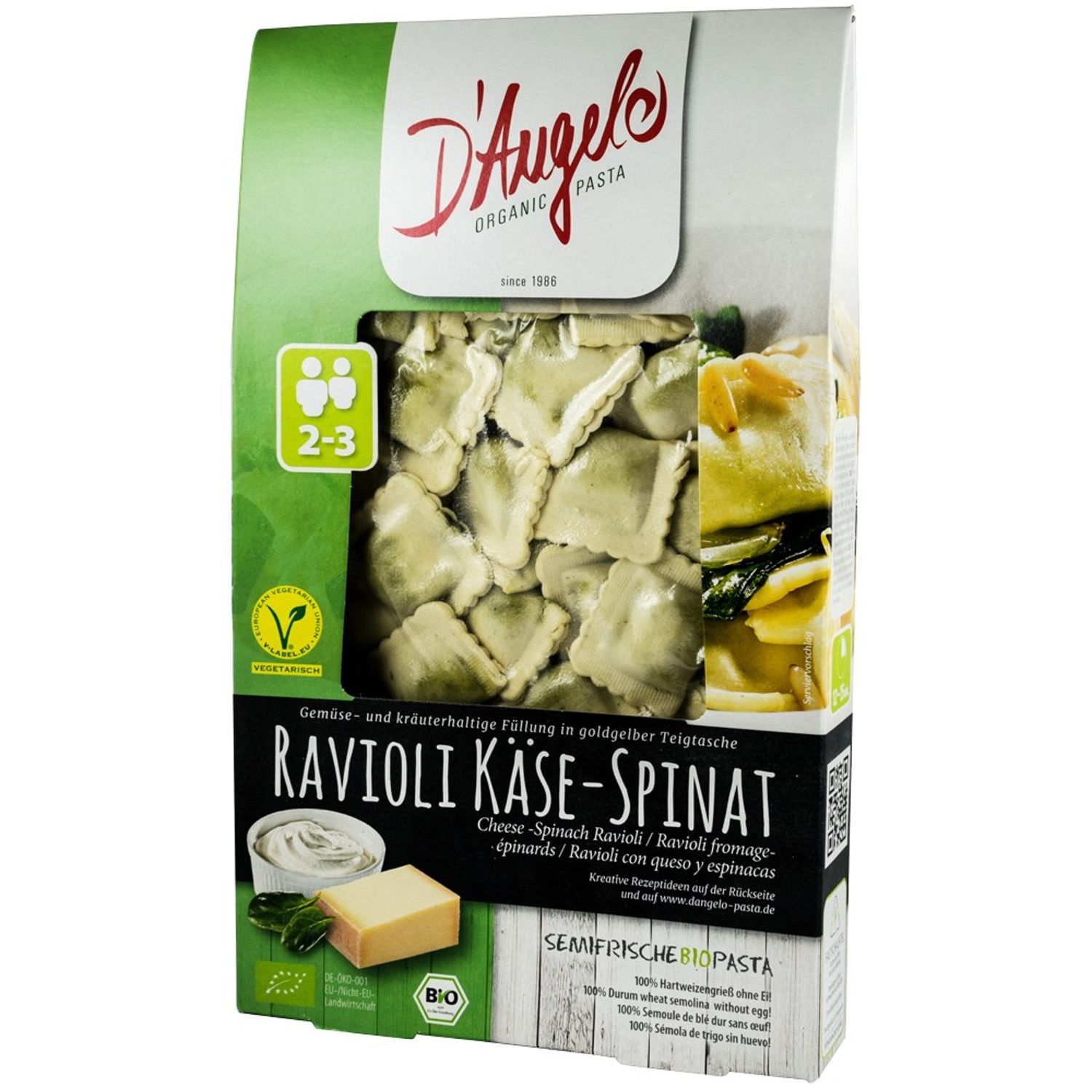 Ravioli Bio cu branza si spanac, 250g D'Angelo Pasta fotografia produsului