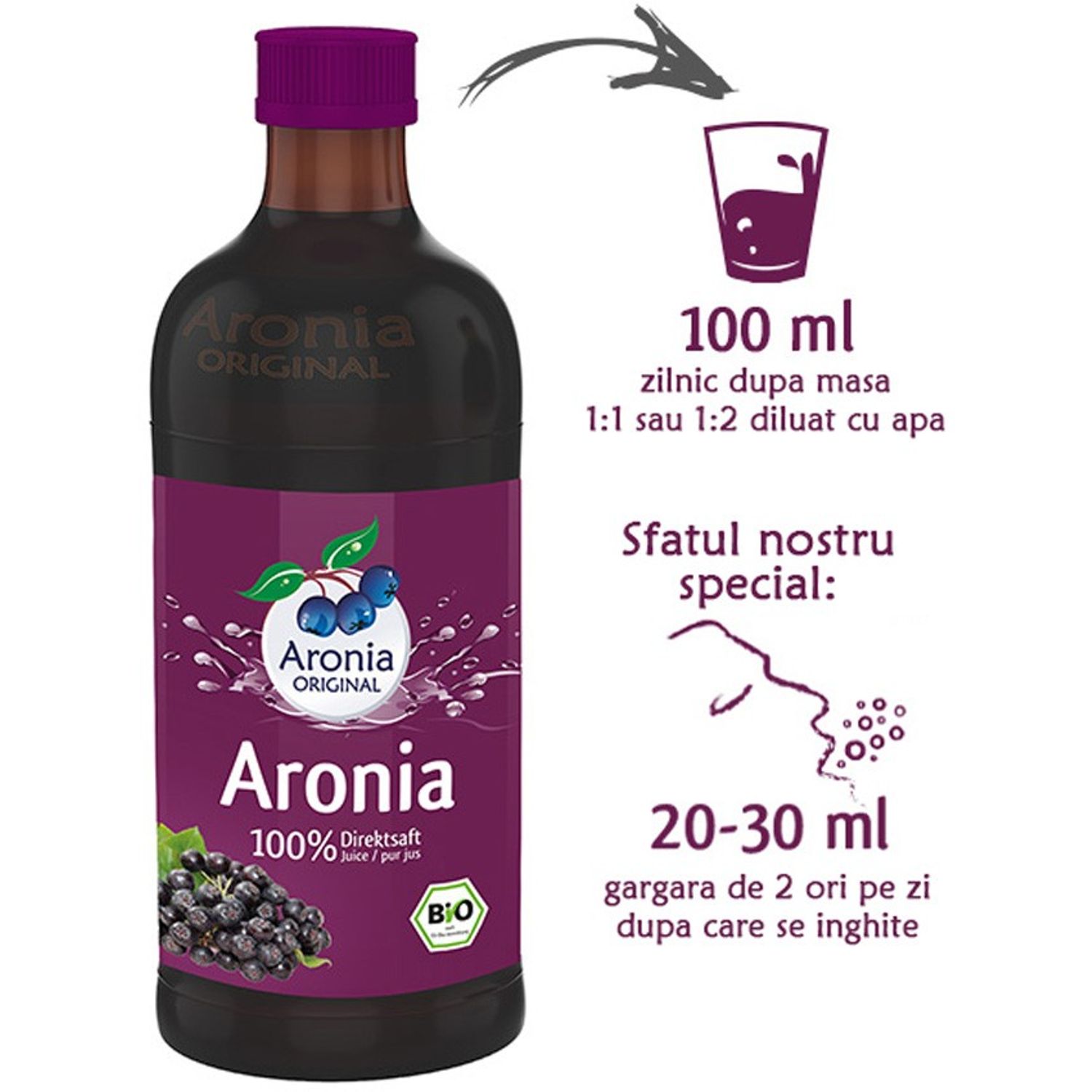 Suc Bio pur de Aronia, 350 ml Aronia original fotografia produsului View 2 L