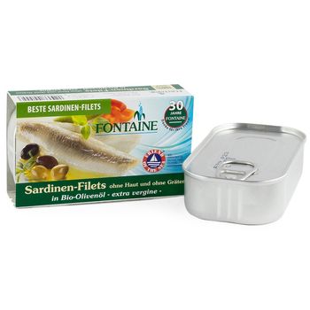 File de sardine fara piele si fara oase in ulei bio de masline, 120g fontaine