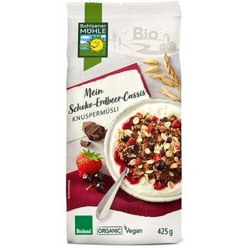 Musli bio crocant cu ciocolata, capsuni si coacaze negre, 425g bohlsener muhle