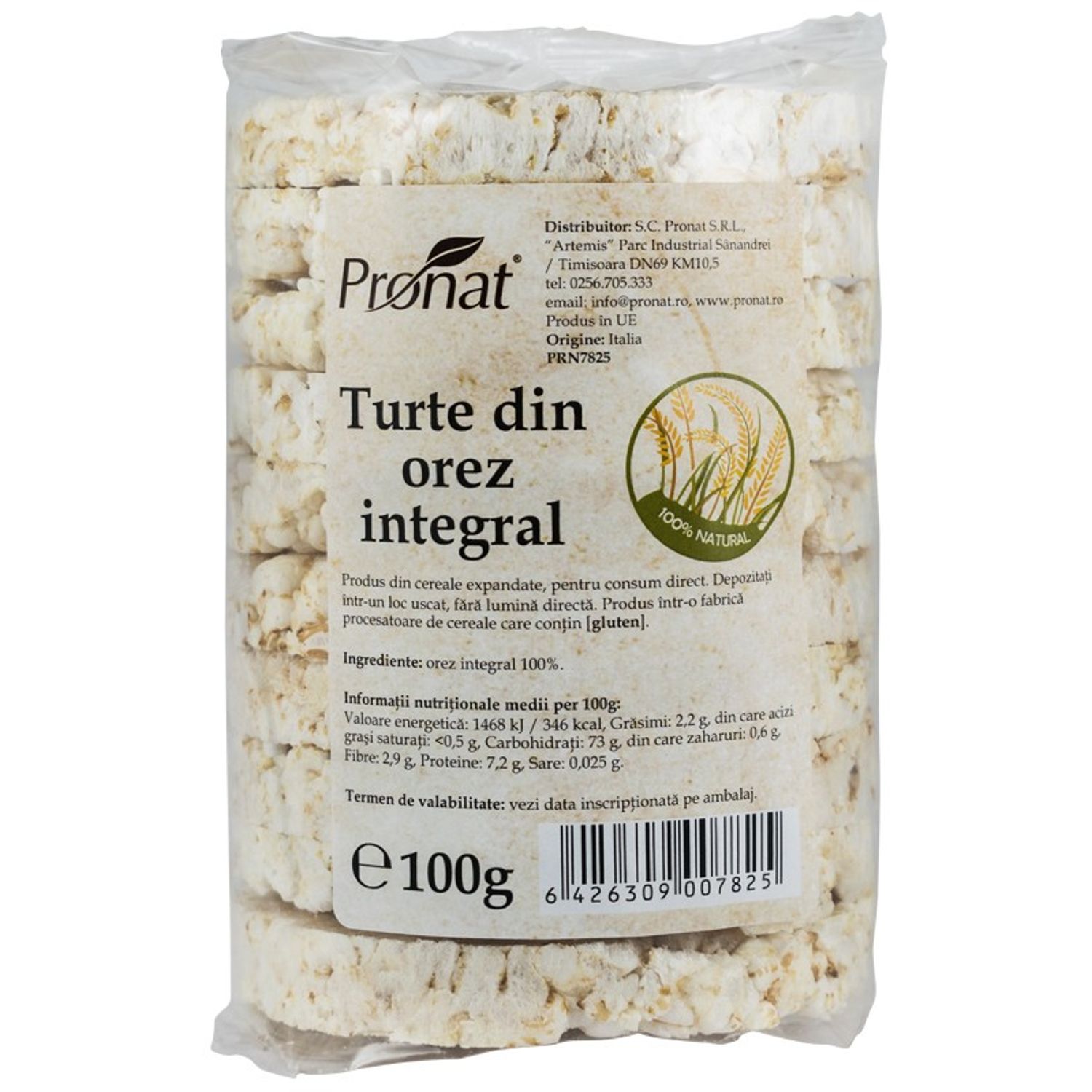 Turte din orez integral, fara sare 100 g fotografia produsului