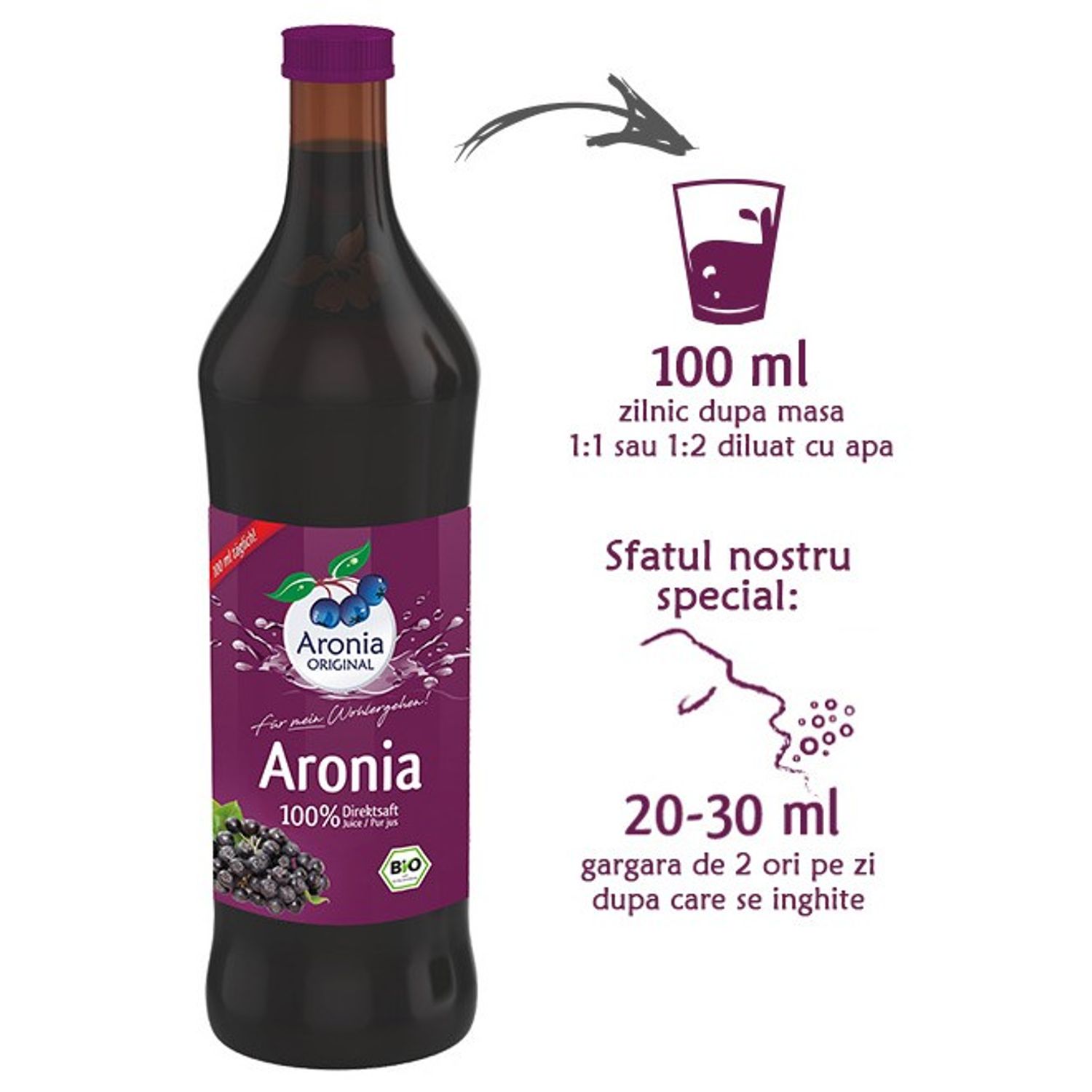 Suc Bio pur de aronia, 100% suc, 700 ml Aronia Original fotografia produsului View 2 L