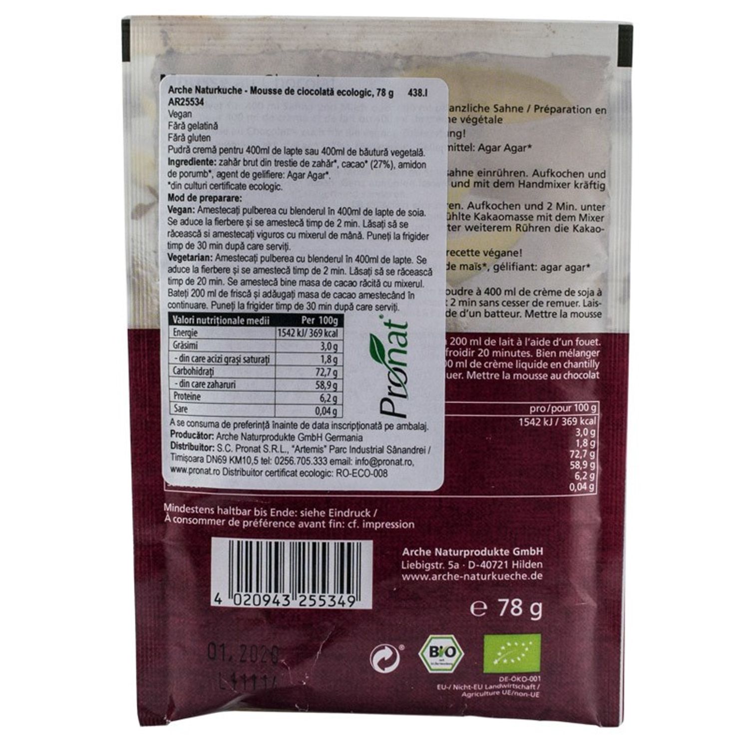 Mousse Bio de ciocolata, 78 g Arche Naturkuche fotografia produsului View 2 L