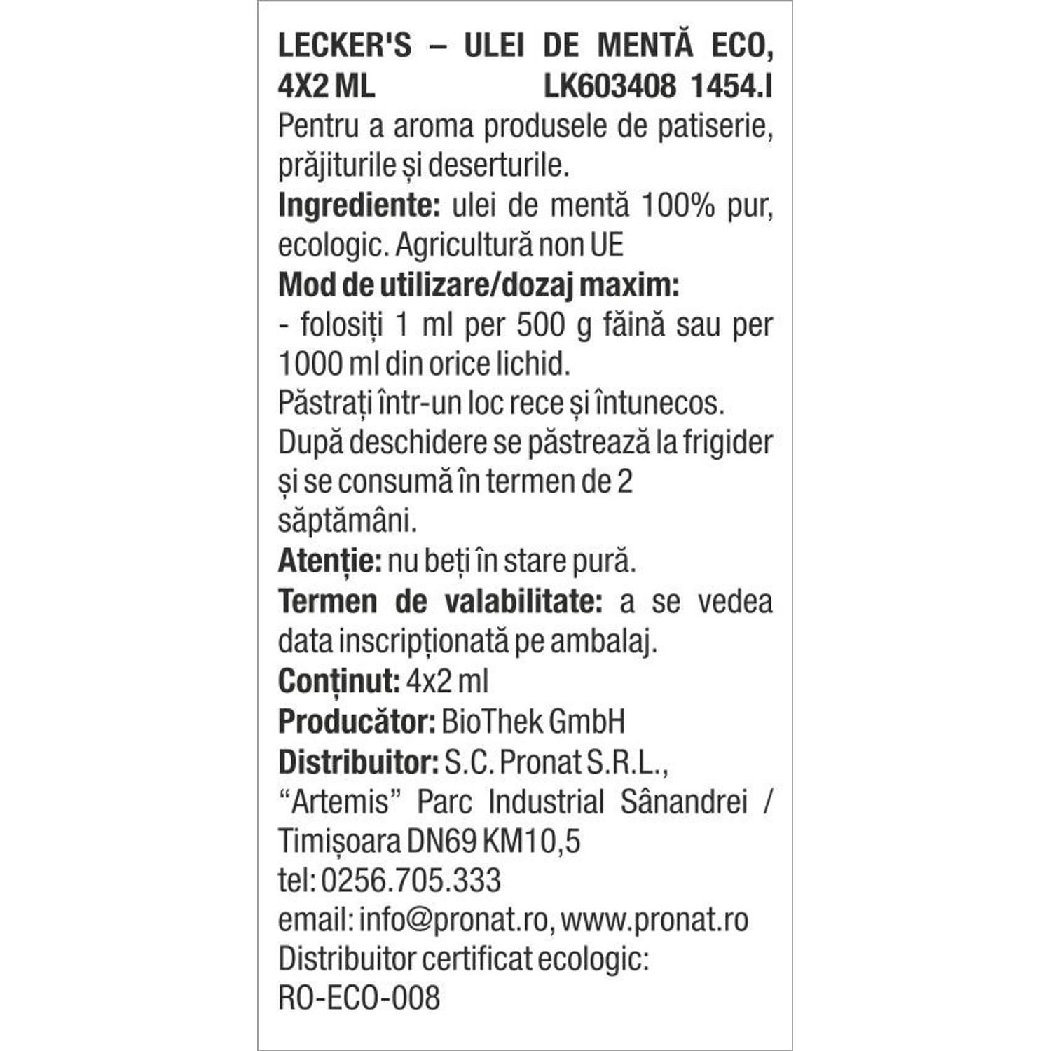 Ulei de menta Bio, 4x2 ml Lecker's fotografia produsului View 2 L