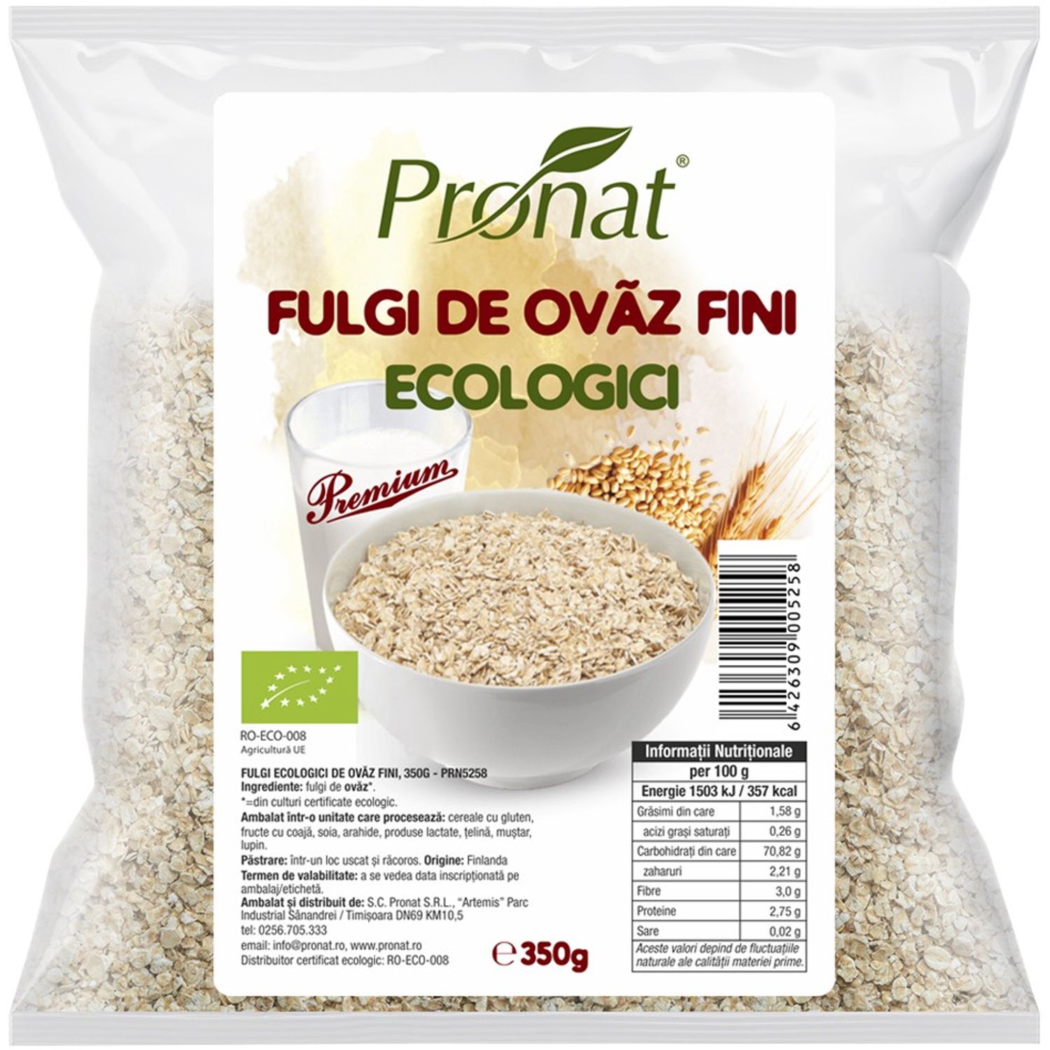 Fulgi Bio de ovaz fini, 350 g fotografia produsului