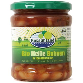 Fasole alba bio in sos de rosii, 350 g marschland naturkost