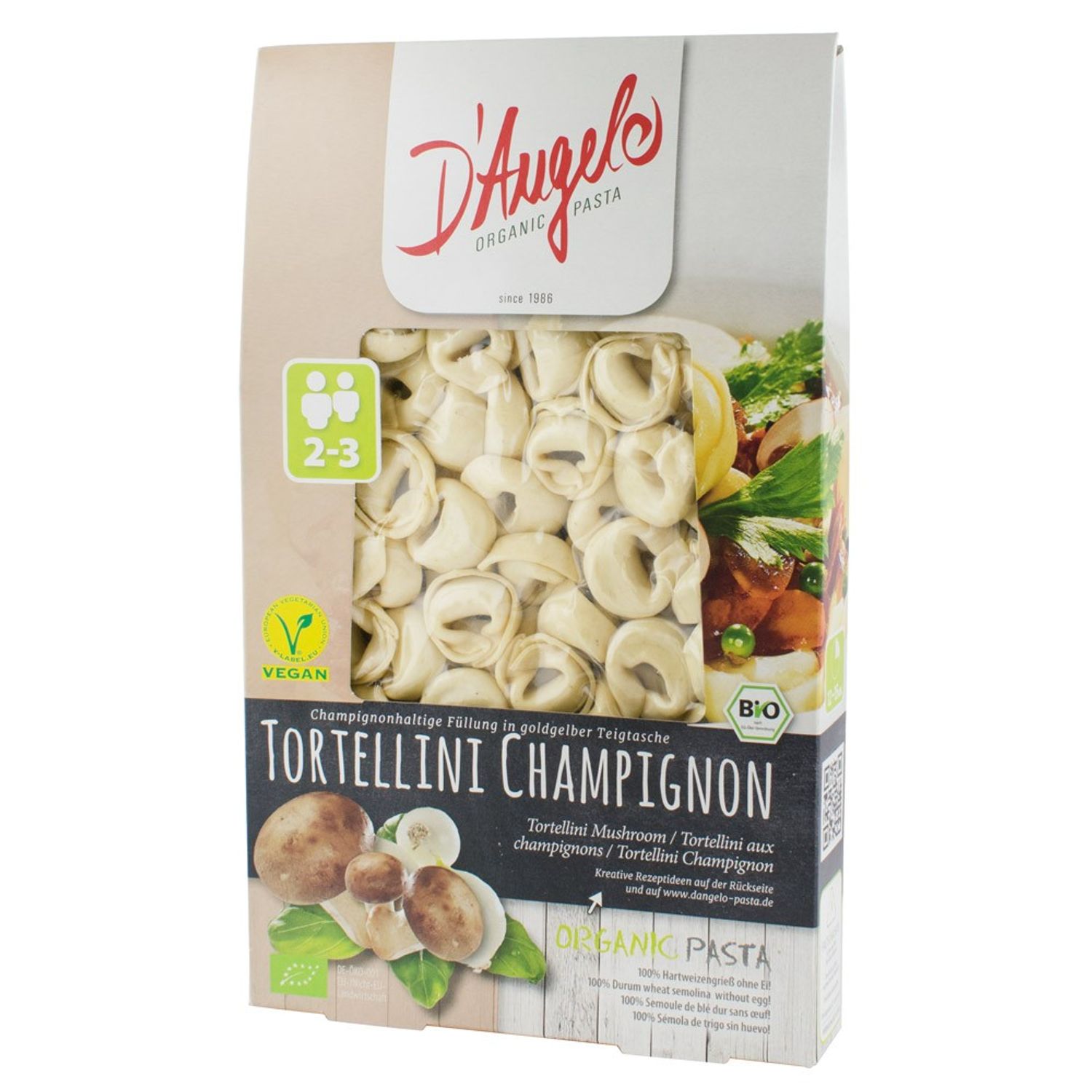 Tortellini Bio cu ciuperci champignon, 250g D'Angelo Pasta fotografia produsului