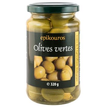 Epikouros masline verzi bio cu samburi in saramura, 320 g