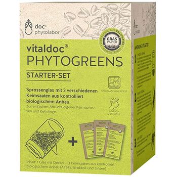 Set complet pentru germinat: borcan pentru germinat + 3 plicuri de seminte bio 189 g doc. phytolabor