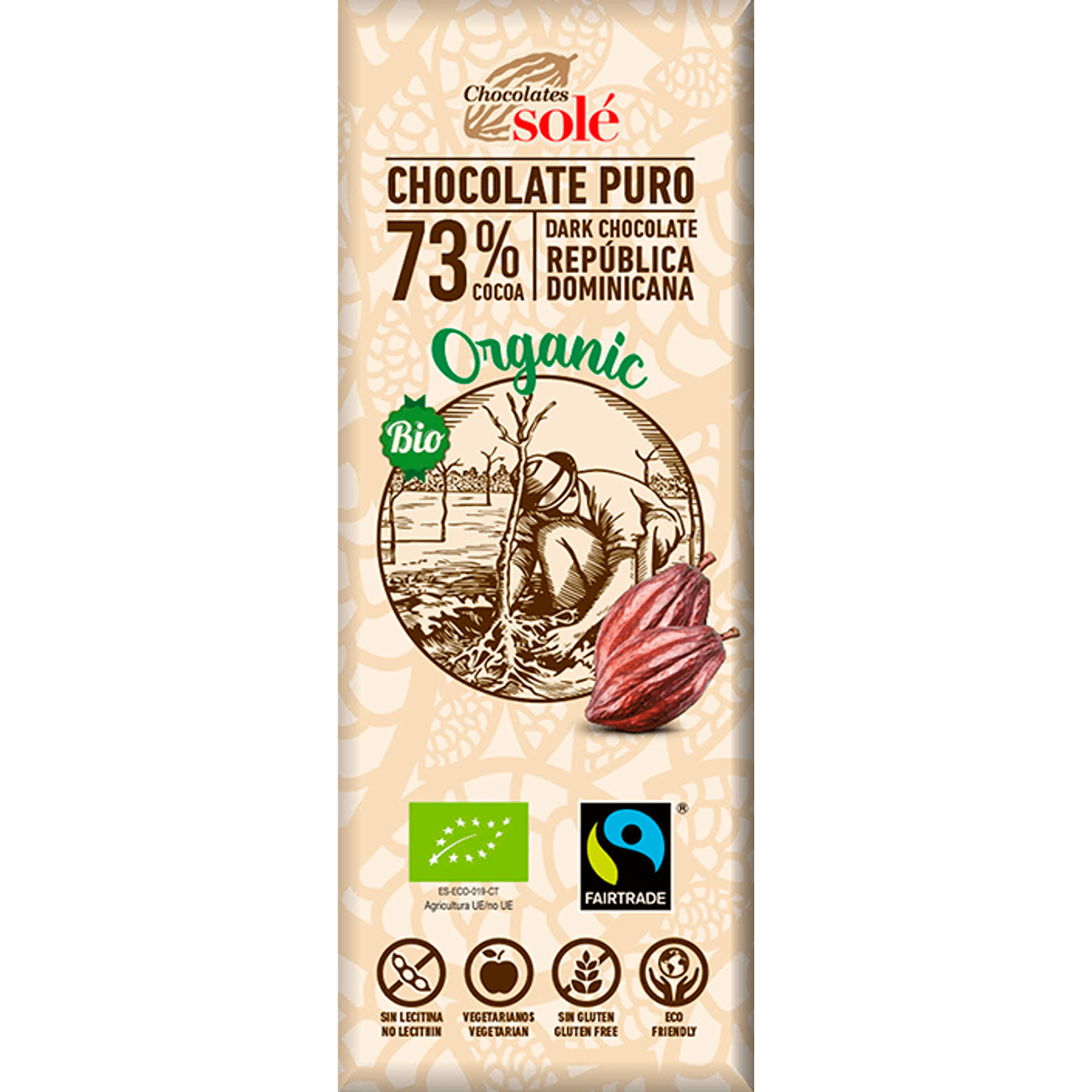 Mini tableta ciocolata neagra Bio 73% cacao, 25 g Chocolates sole fotografia produsului